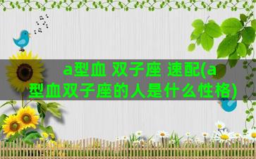 a型血 双子座 速配(a型血双子座的人是什么性格)
